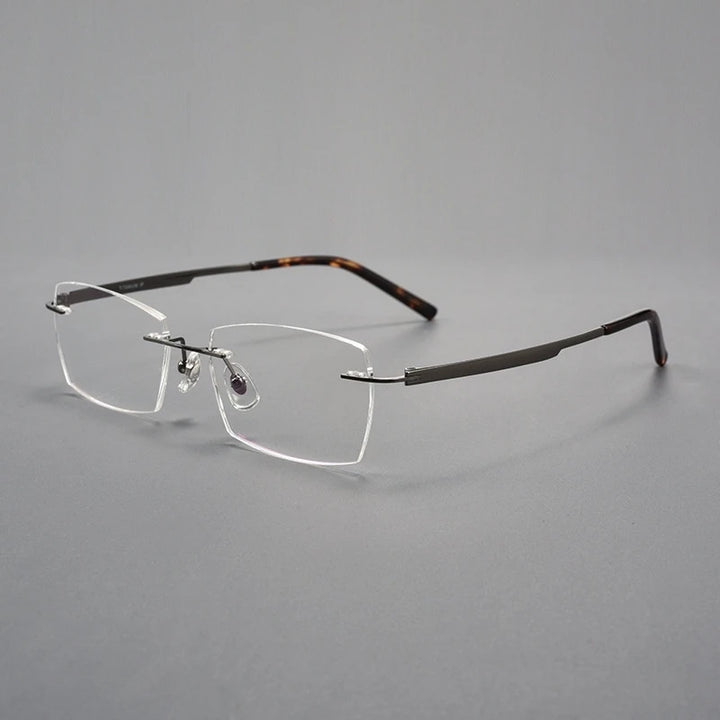Yimaruili Men's Rimless Polygon Square Titanium Eyeglasses 15803