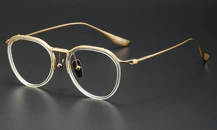 Oveliness Unisex Full Rim Round Screwless Acetate Titanium Eyeglasses D131 Full Rim Oveliness transparent gold  