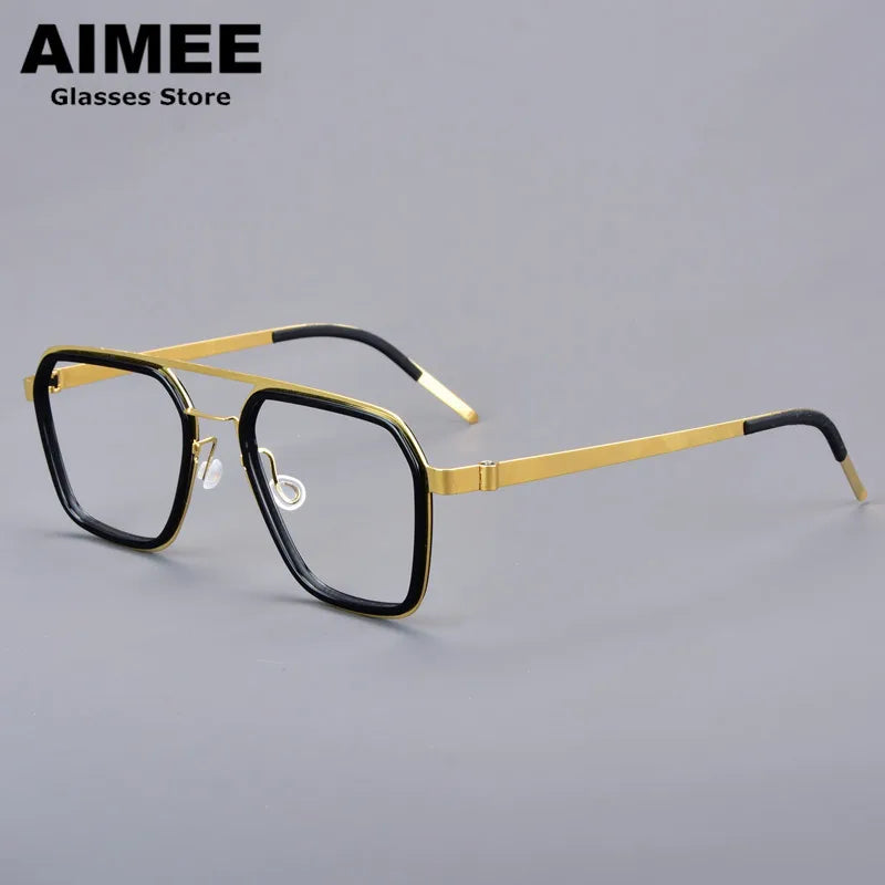 Aimee Unisex Full Rim Square Double Bridge Titanium Acetate Eyeglasses 19753