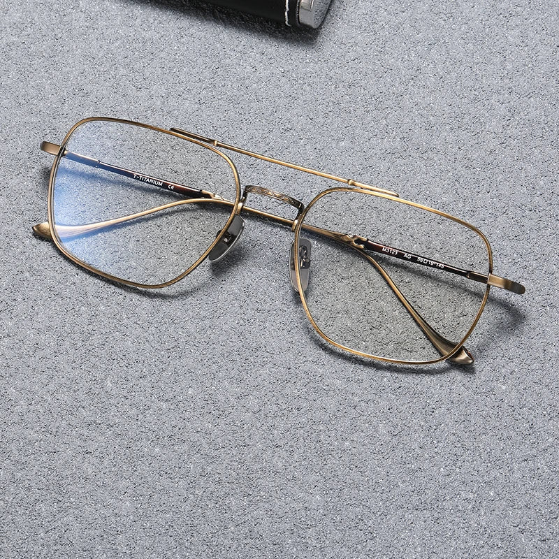 Black Mask Unisex Full Rim Big Square Double Bridge Titanium Eyeglasses B3123 Full Rim Black Mask