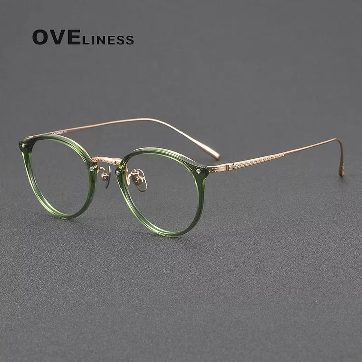 Oveliness Women's Full Rim Round Acetate Titanium Eyeglasses 40055