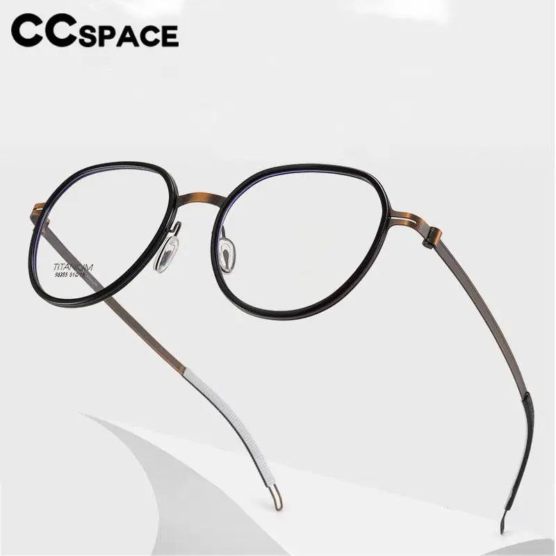 CCspace Unisex Full Rim Round Titanium Eyeglasses 57284 Full Rim CCspace