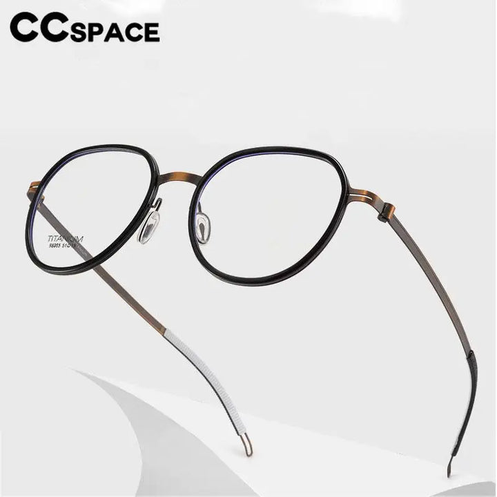 CCspace Unisex Full Rim Round Titanium Eyeglasses 57284 Full Rim CCspace