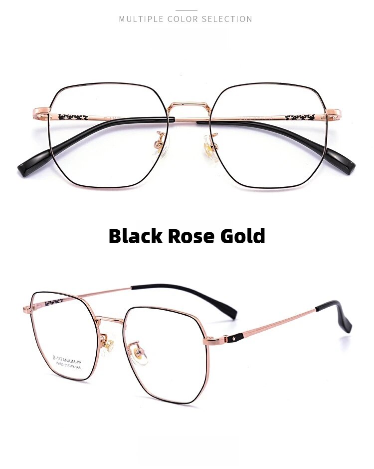 KatKani Unisex Full Rim Polygonal Alloy Eyeglasses 19180 Full Rim KatKani Eyeglasses Black Rose Gold  