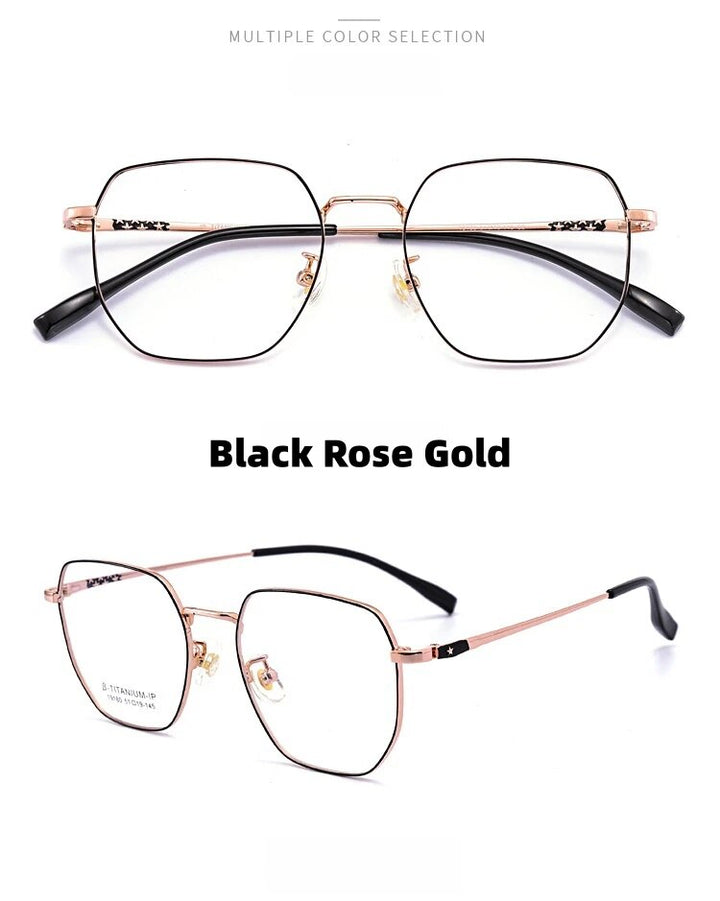 KatKani Unisex Full Rim Polygonal Alloy Eyeglasses 19180 Full Rim KatKani Eyeglasses Black Rose Gold  