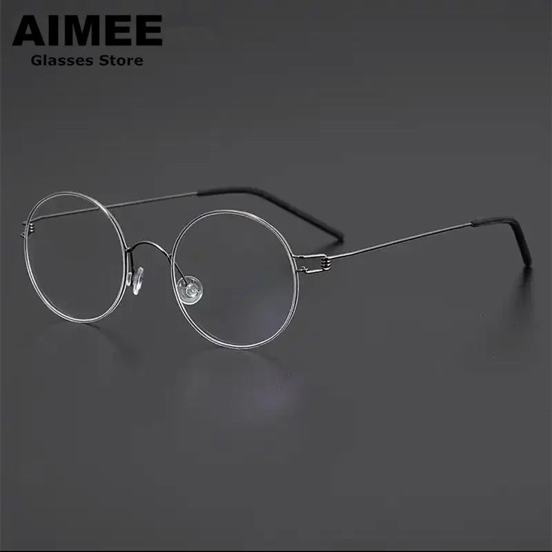 Aimee Women's Semi Rim Round Screwless Titanium Eyeglasses 46125