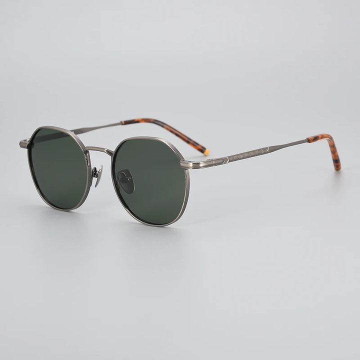 Black Mask Men's Full Rim Titanium Round Polarized Sunglasses 14045 Full Rim Black Mask Gray-Green Lens As Shown