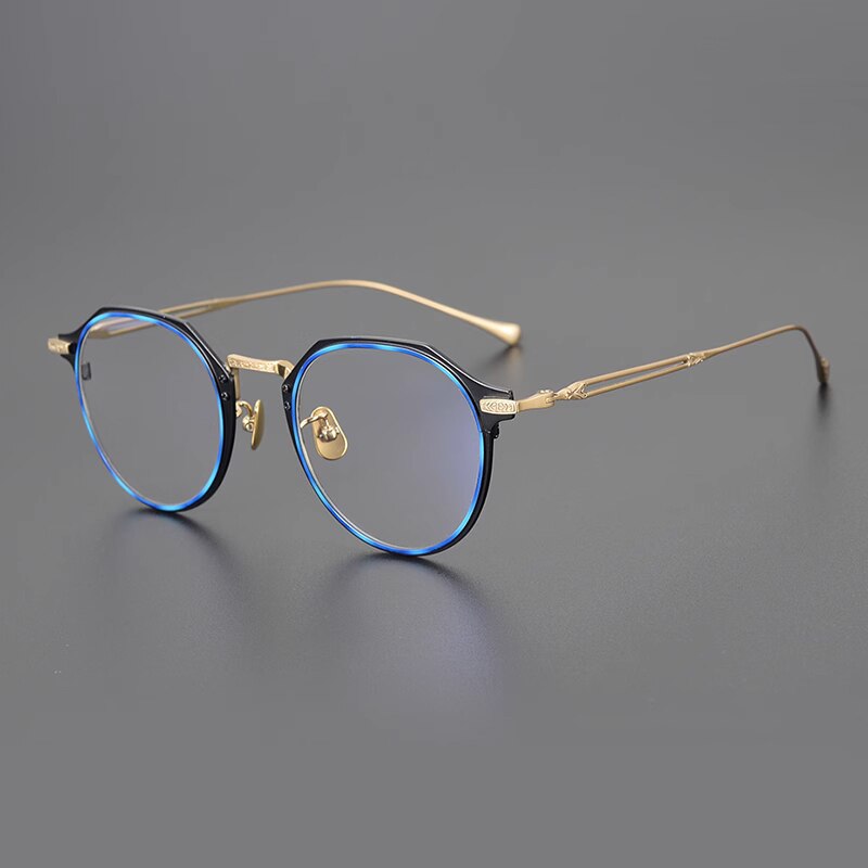 Gatenac Unisex Full Rim Octagonal Titanium Eyeglasses Gxyj1123 Full Rim Gatenac Blue Gold