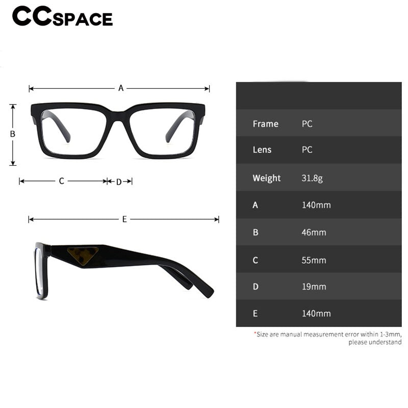 CCspace Unisex Full Rim Square Tr 90 Eyeglasses 56311 Full Rim CCspace