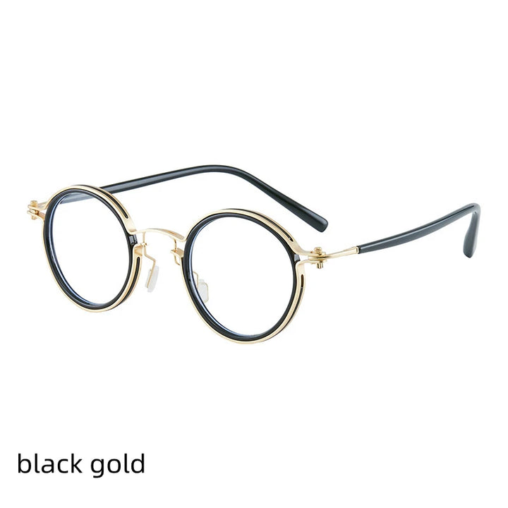 Kocolior Unisex Full Rim Round Alloy Acetate Hyperopic Reading Glasses 2203 Reading Glasses Kocolior Black Gold 0