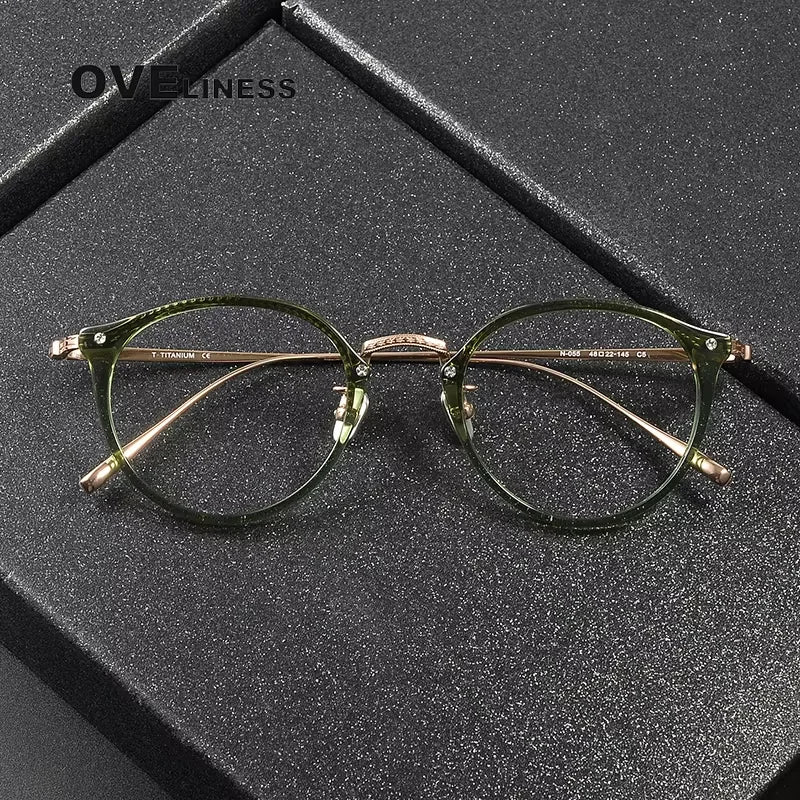 Oveliness Women's Full Rim Round Acetate Titanium Eyeglasses 40055