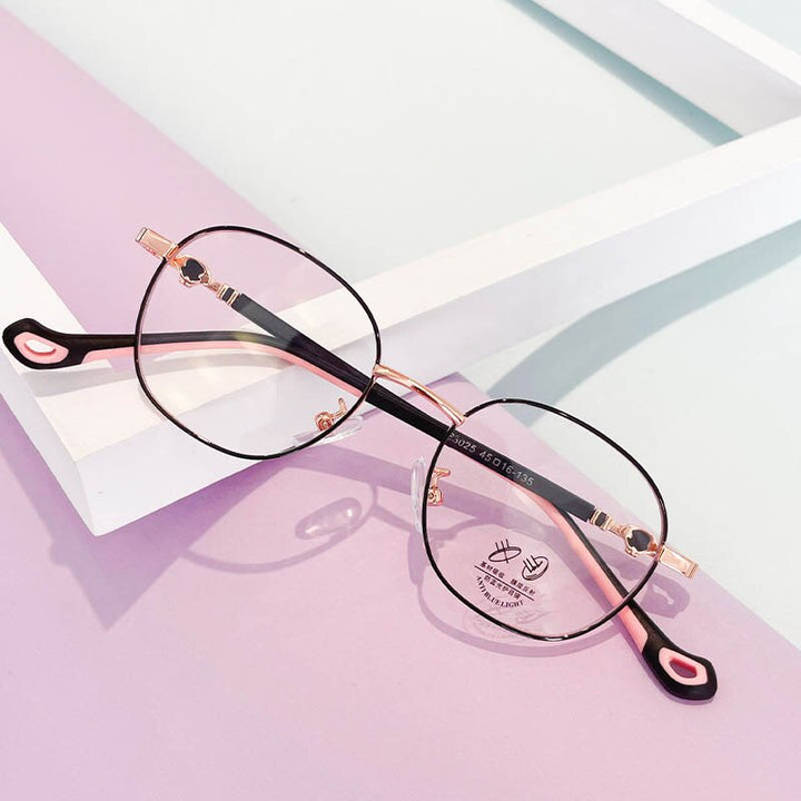 CCspace Unisex Youth Full Rim Oval Alloy Eyeglasses 56566 Full Rim CCspace C4BlackGold