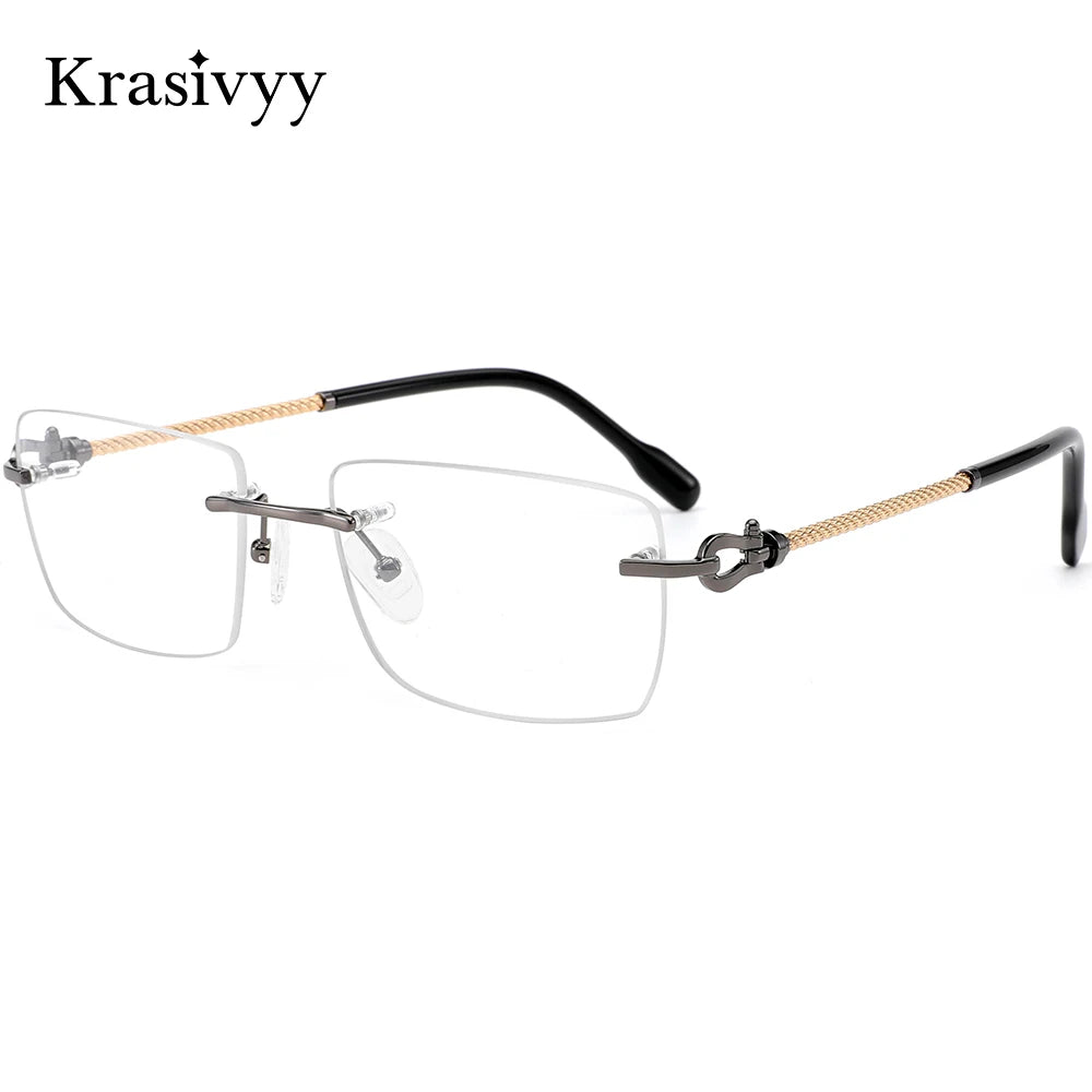 Krasivyy Men's Rimless Polygon Square Titanium Eyeglasses 316082