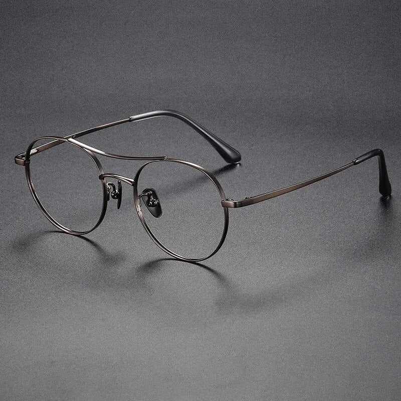 Hdcrafter Unisex Full Rim Round Double Bridge Titanium Eyeglasses 86578 Full Rim Hdcrafter Eyeglasses Coffee