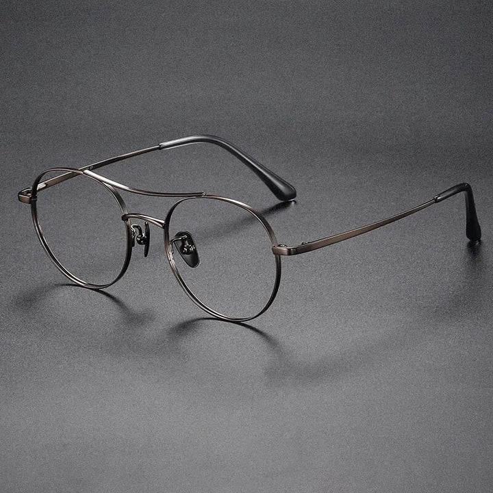 Hdcrafter Unisex Full Rim Round Double Bridge Titanium Eyeglasses 86578 Full Rim Hdcrafter Eyeglasses Coffee