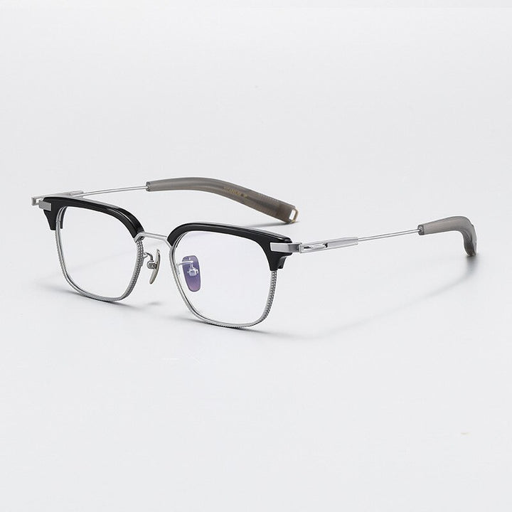 Gatenac Unisex Full Rim Square Acetate Titanium Eyeglasses Gxyj1070 Full Rim Gatenac Black Silver