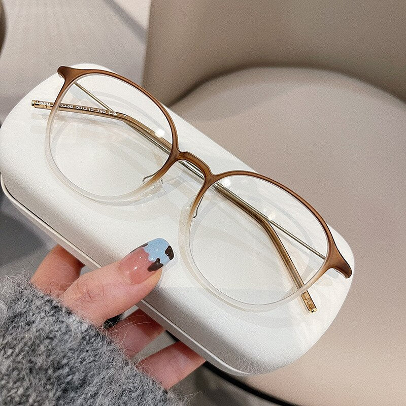 CCspace Unisex Full Rim Round Tr 90 Titanium Eyeglasses 55885 Full Rim CCspace Tea China