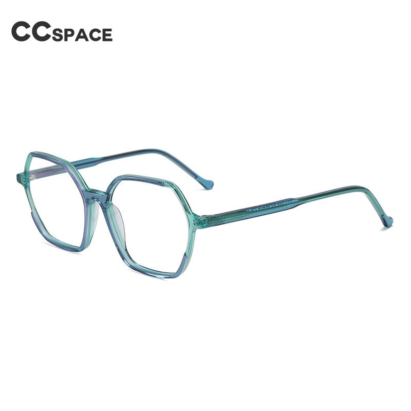 CCspace Unisex Full Rim Polygon Acetate Fiber Spring Hinge Eyeglasses 55992 Full Rim CCspace
