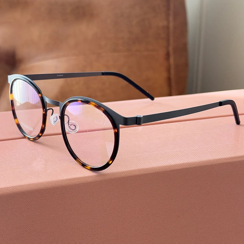 Black Mask Women's Full Rim Round Acetate Titanium Eyeglasses 199704