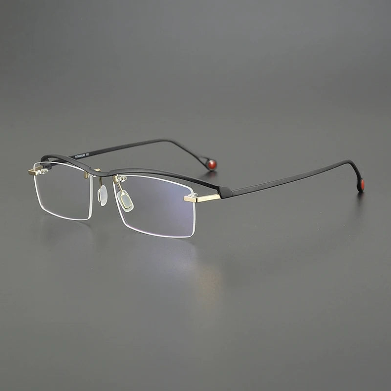 Gatenac Unisex Semi Rimless Square Brow Line Titanium Eyeglasses G1525 Semi Rim Gatenac Black Gold