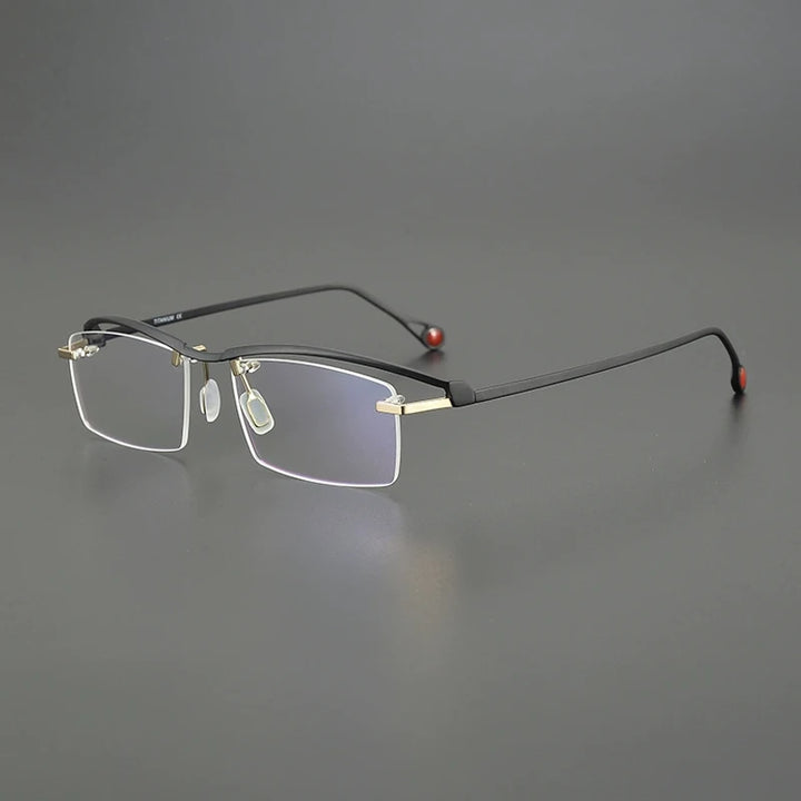 Gatenac Unisex Semi Rimless Square Brow Line Titanium Eyeglasses G1525 Semi Rim Gatenac Black Gold