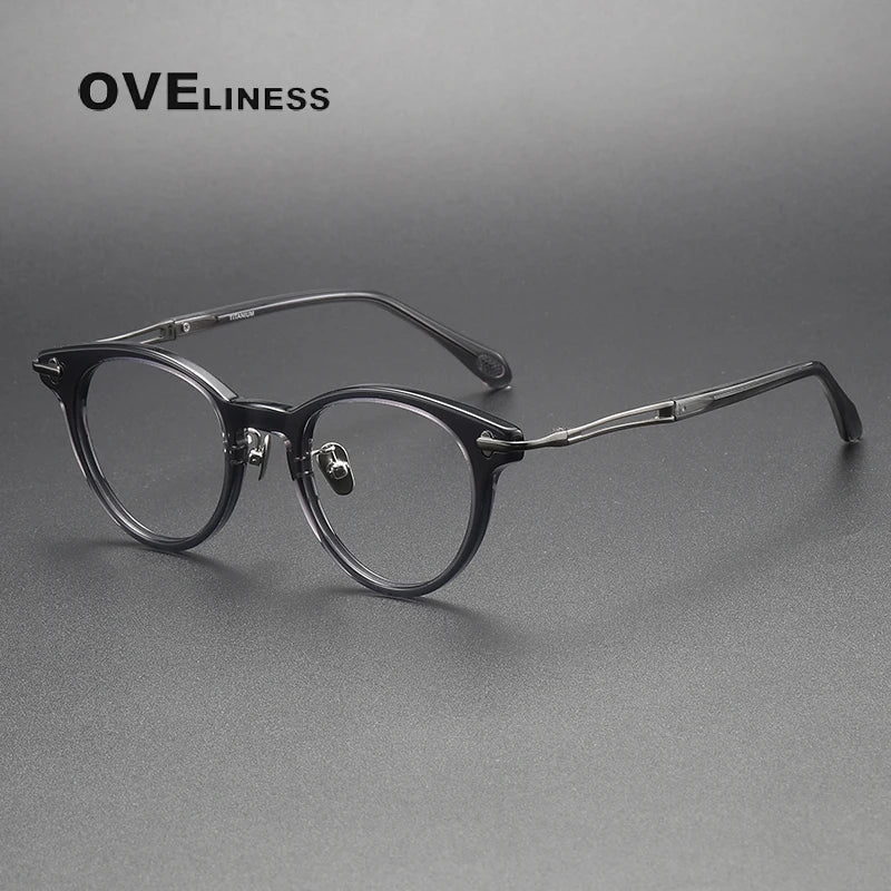 Oveliness Unisex Full Rim Round Acetate Titanium Eyeglasses 4722 Full Rim Oveliness grey gun  