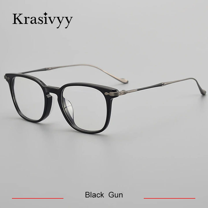 Krasivyy Unisex Full Rim Square Acetate Titanium Eyeglasses 65888 Full Rim Krasivyy Black Gun