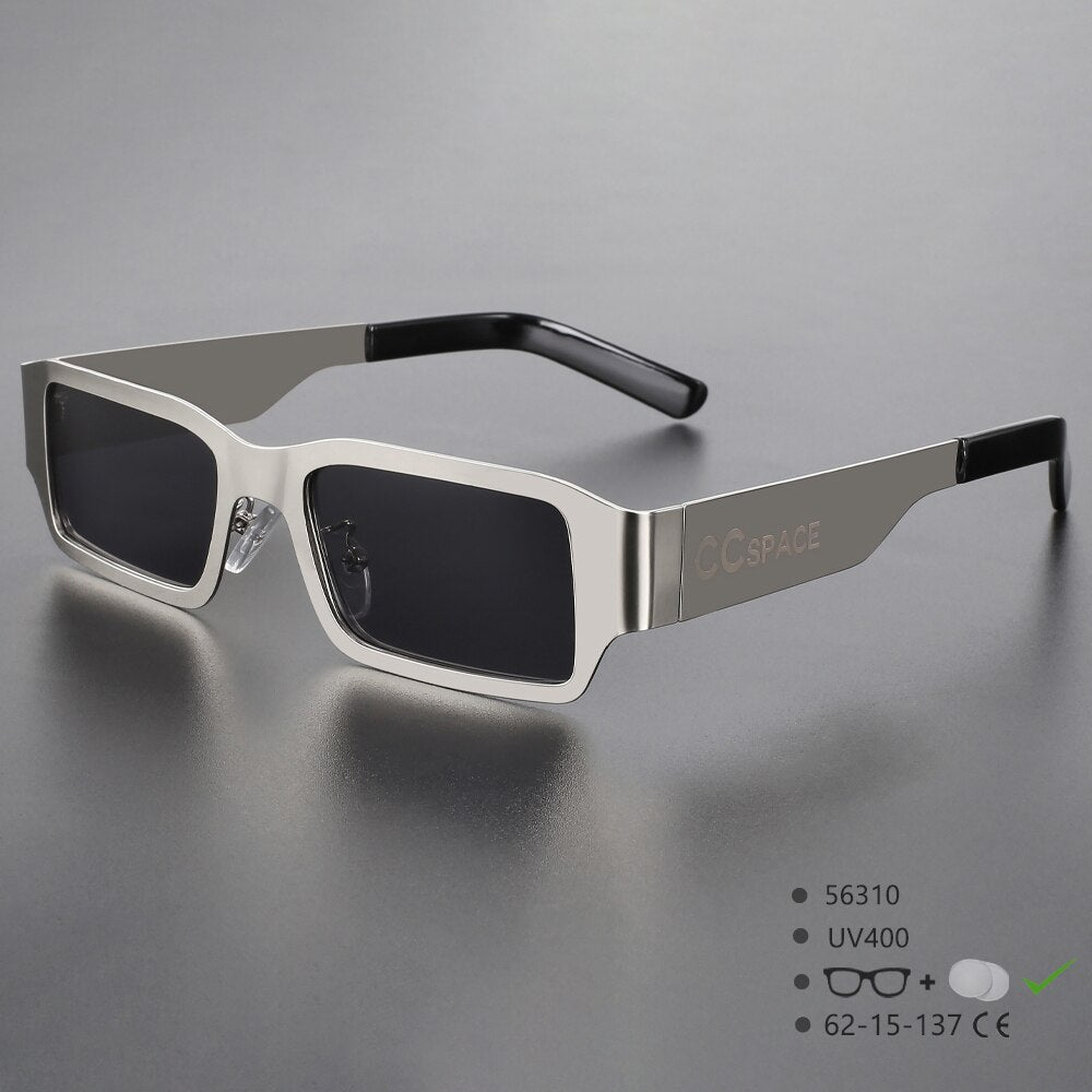 CCspace Unisex Full Rim Rectangle Alloy UV400 Sunglasses 56310 Sunglasses CCspace Sunglasses CCspaceSilver