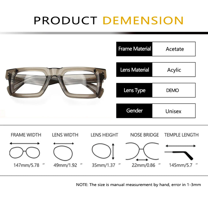 Esnbie Unisex Full Rim Square Brow Line Thick Acetate Eyeglasses 236006