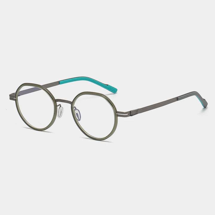 Gatenac Unisex Full Rim Polygon Round Titanium Eyeglasses Gxyj1149 Full Rim Gatenac Green Gun
