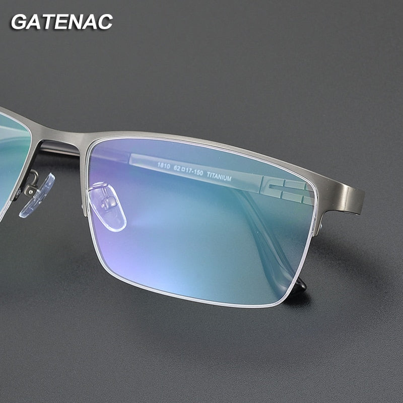 Gatenac Men's Semi Rim Big Square Titanium Eyeglasses Gxyj1082 Semi Rim Gatenac
