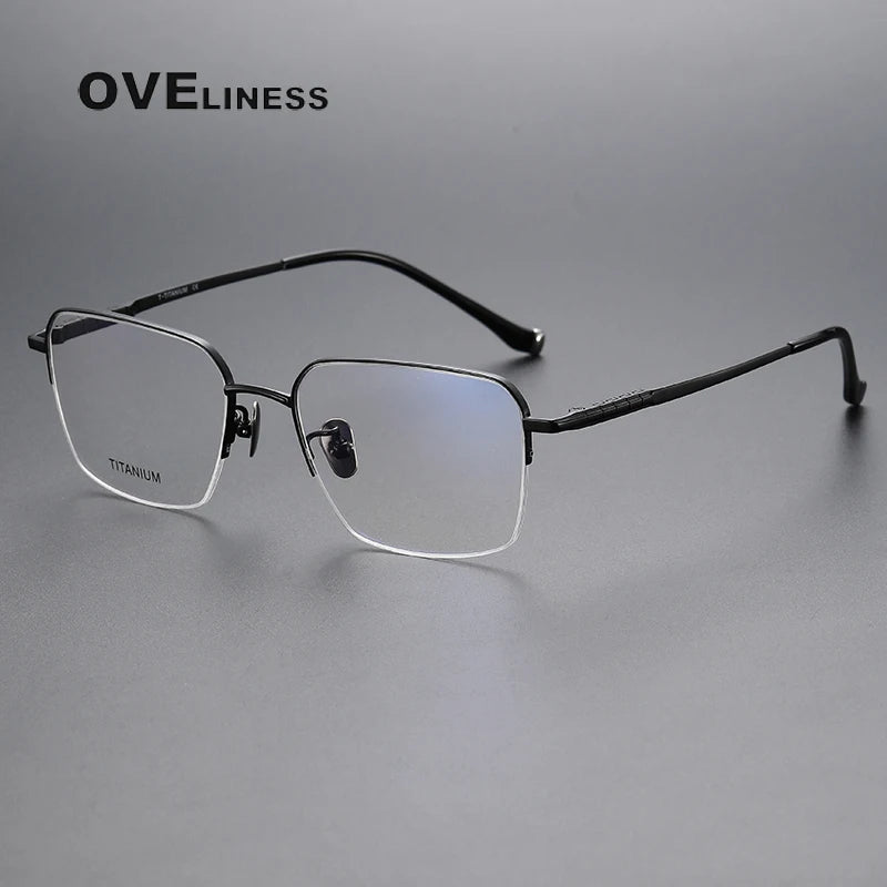 Oveliness Men's Semi Rim Square Titanium Eyeglasses 80905 Semi Rim Oveliness black  