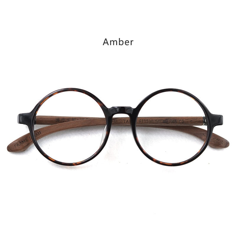 Hdcrafter Unisex Full Rim Round Wood Eyeglasses Ft3590 Full Rim Hdcrafter Eyeglasses Amber