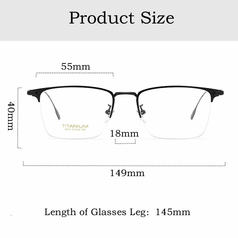 Yimaruili Men's Semi Rim Big Square Titanium Eyeglasses 9913sf Semi Rim Yimaruili Eyeglasses