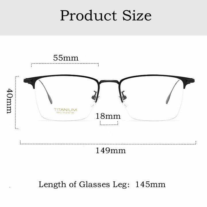 Yimaruili Men's Semi Rim Big Square Titanium Eyeglasses 9913sf Semi Rim Yimaruili Eyeglasses