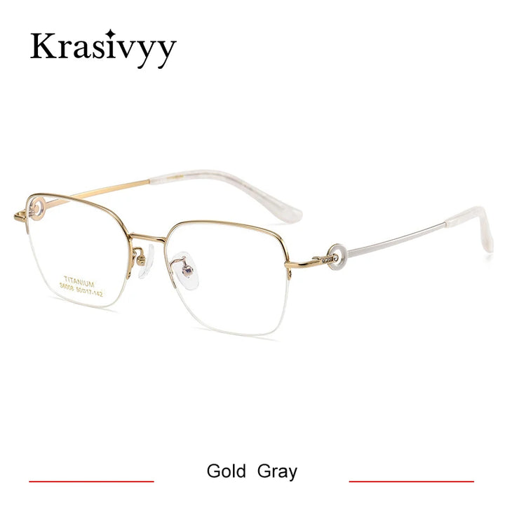 Krasivyy Women's Semi Rim Flat Top Square Titanium Eyeglasses 6008 Semi Rim Krasivyy Gold Gray