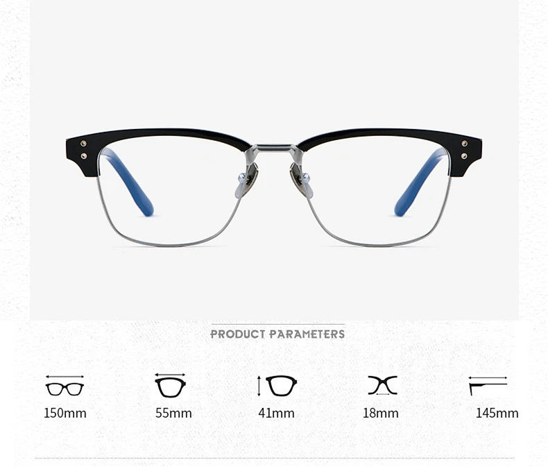 Black Mask Men's Full Rim Big Square Titanium Eyeglasses 499132
