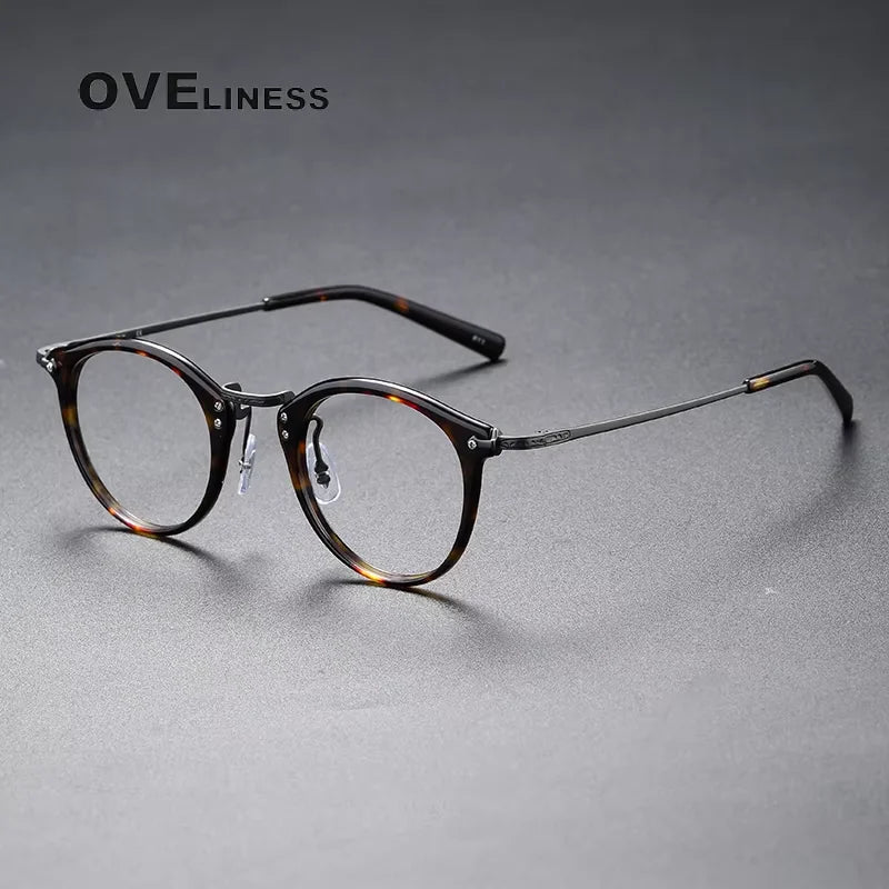 Oveliness Unisex Full Rim Oval Square Acetate Titanium Eyeglasses 614805