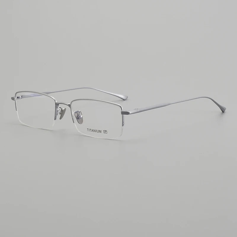 Black Mask Unisex Semi Rim Rectangle Titanium Eyeglasses 14519 Semi Rim Black Mask Silver  