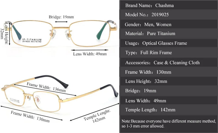 Chashma Women's Full Rim Square Titanium Eyeglasses 2019025