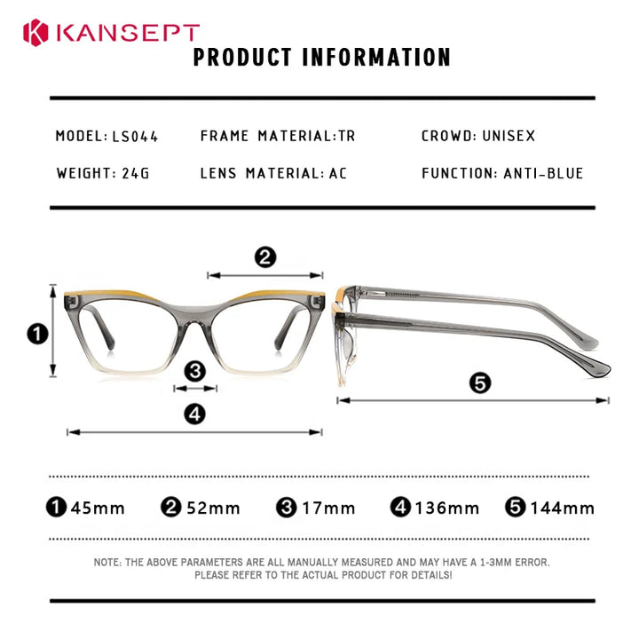 Kansept Women's Full Rim Square Tr 90 Titanium Reading Glasses 68044