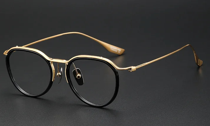Oveliness Unisex Full Rim Round Screwless Acetate Titanium Eyeglasses D131 Full Rim Oveliness black gold  