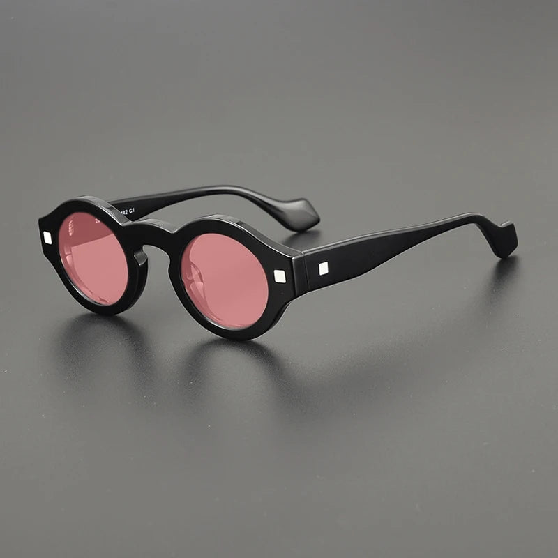Gatenac Unisex Full Rim Round Acetate Polarized Sunglasses M003 Sunglasses Gatenac Black Pink  