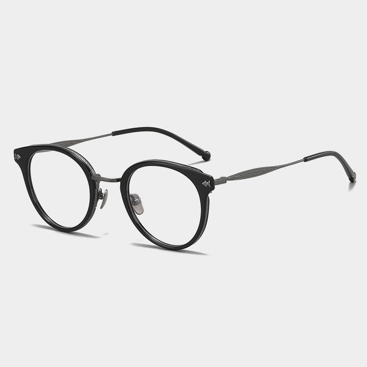 Gatenac Unisex Full Rim Round Acetate Titanium Eyeglasses Gxyj1058 Full Rim Gatenac