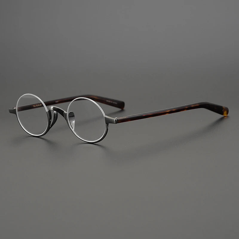 Black Mask Unisex Semi Rim Titanium Small Round Eyeglasses N80 Semi Rim Black Mask Tortoise-Gray