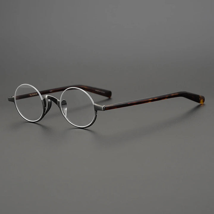 Black Mask Unisex Semi Rim Titanium Small Round Eyeglasses N80 Semi Rim Black Mask Tortoise-Gray
