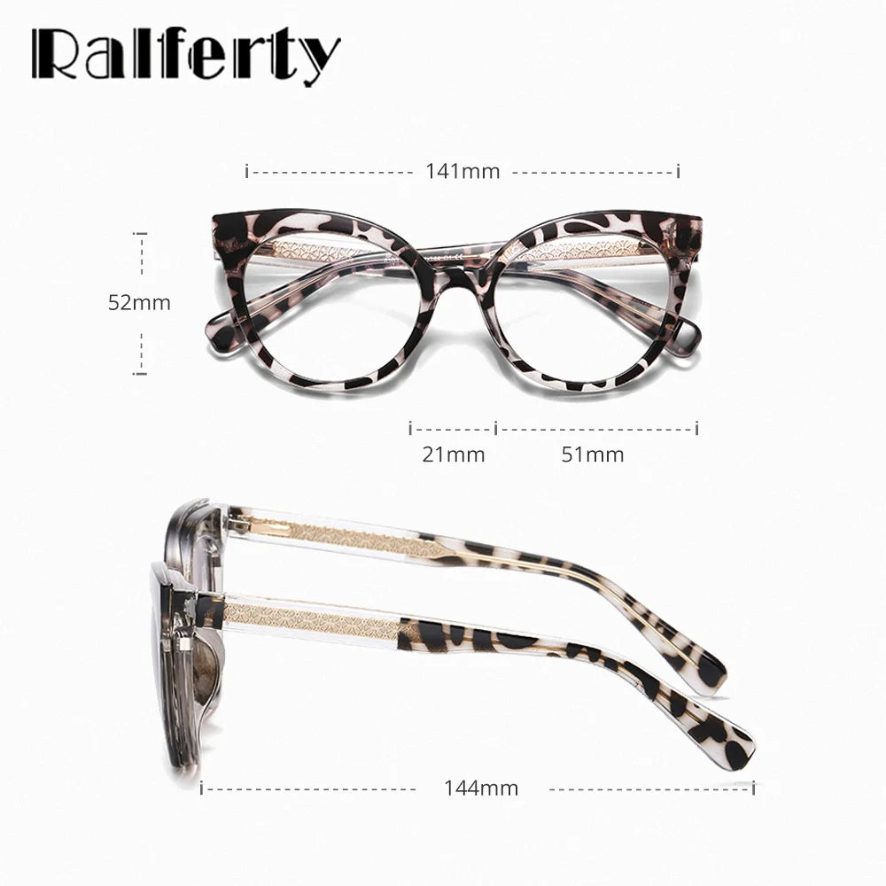 Ralferty Women's Full Rim Cat Eye Tr 90 Eyeglasses Clip On Sunglasses 81631