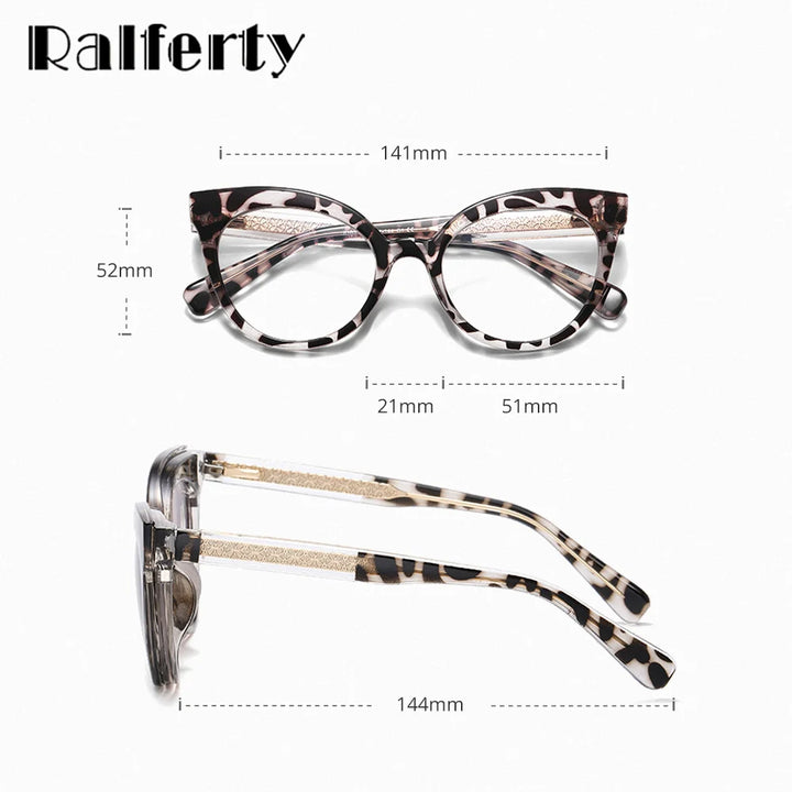 Ralferty Women's Full Rim Cat Eye Tr 90 Eyeglasses Clip On Sunglasses 81631