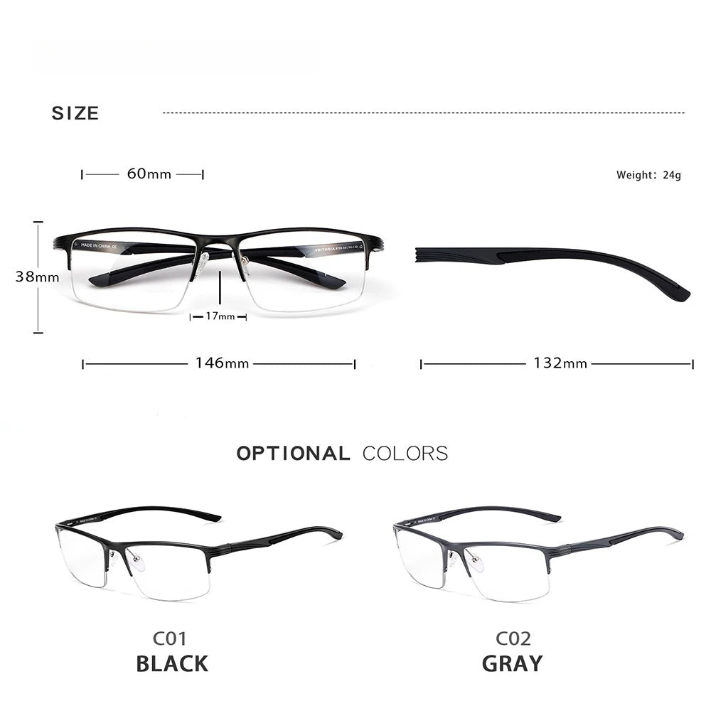 Yimaruili Men's Semi Rim Square Aluminum Eyeglasses 87251