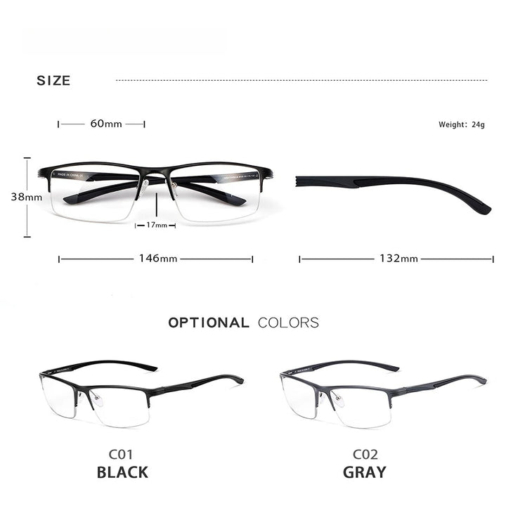 Yimaruili Men's Semi Rim Square Aluminum Eyeglasses 87251